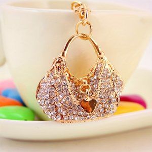 Alloy Rhinestone Heart Shape Ladies Handbag Keychain